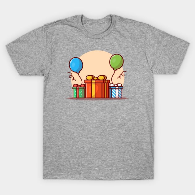 Gift And Balloon Birthday Party Cartoon Vector Icon Illustration T-Shirt by Catalyst Labs